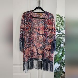 Wrangler Paisley Fringe Kimono, Caedigan, Duster - Multicolor